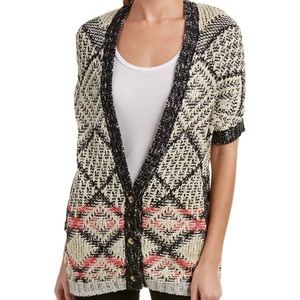 CABI cream / black short sleeve Provence button front cardigan sweater S